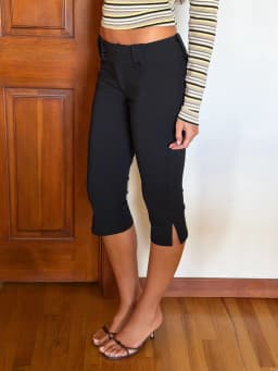 Tg Retro Low-Waist Black Cropped Pants, Slimming and Versatile Black Split-Crotch Casual Pants for Work, Hip-Hugging Black Suit Cropped Pants with Side Slits, Low-Waist Slim-Fit Capri Cropped Pants