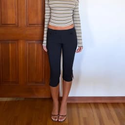 Tg Retro Low-Waist Black Cropped Pants, Slimming and Versatile Black Split-Crotch Casual Pants for Work, Hip-Hugging Black Suit Cropped Pants with Side Slits, Low-Waist Slim-Fit Capri Cropped Pants