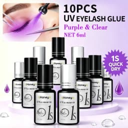 10 Pcs UV Eyelash Glue 6ml Purple Lashes Glue Clear UV Glue Salon Eyelashes Grafting Glue