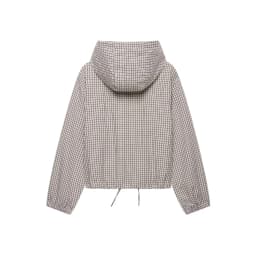BSAY 2026 Daily Casual Women Grid Plaid Hooded Cropped Jacket Zip Front Drawstring Hem Loose Long Sleeve Streetwear Outer Coat