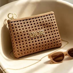 DIOR bag Womens Rattan Weave Cosmetic Bag Portable High Quality Zipper Makeup Pouch Holiday Gift Storage Handbag With Metal Logo