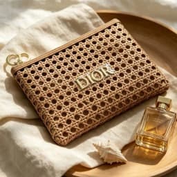 DIOR bag Womens Rattan Weave Cosmetic Bag Portable High Quality Zipper Makeup Pouch Holiday Gift Storage Handbag With Metal Logo