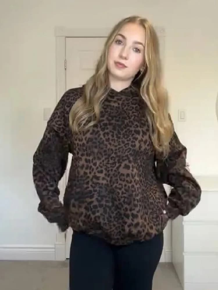 Vintage Chic Leopard Print Hoodie Casual Long Sleeve Loose Pullover Hooded Sweatshirts Lady Trendy Fashion High Street Outfit