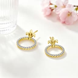 Circular Design 14K Gold Filled Stud Earrings Full Mossanite for Women Girl with 925 Silver Base Great Value Wedding Jewelry