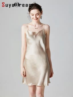 SuyaDream Woman Mini Dress 19mm 100%Real Silk Sleeveless Solid Spaghetti Strap Sleep Dresses 2025 Elegant Chic Clothes
