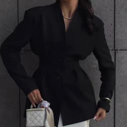 Women Natural Shoulder Blazer V Neck Single Breasted Cowboy Cotton Waist Cinched Jacket Autumn NEW Elegant Commute Office Outfit