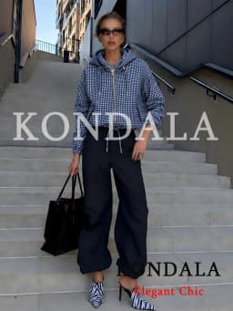 KONDALA Women Casual Trendy Plaid Jacket Hooded Zipper Pockets Jacket New Fashion 2026 Early Fall Winter High Street Cool Jacket