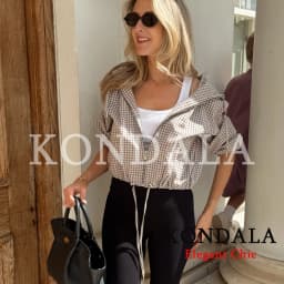 KONDALA Women Casual Trendy Plaid Jacket Hooded Zipper Pockets Jacket New Fashion 2026 Early Fall Winter High Street Cool Jacket