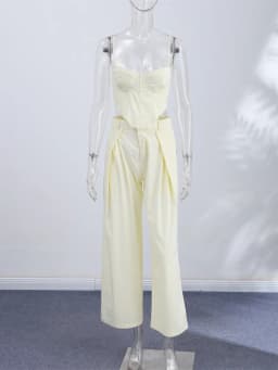Elegant Tube Top Vest Pants Suit Women Sleeveless Sling Backless Tops Long Pleated Chic Trousers Female 2026 Summer Solid Set