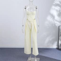 Elegant Tube Top Vest Pants Suit Women Sleeveless Sling Backless Tops Long Pleated Chic Trousers Female 2026 Summer Solid Set