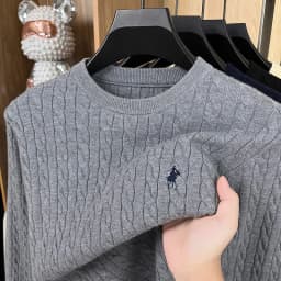 Autumn Winter Men Long-Sleeved Knitwear Round Neck Horse embroidery No Pilling No Fading Versatile Leisure Sweater Fashion tops