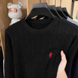 Autumn Winter Men Long-Sleeved Knitwear Round Neck Horse embroidery No Pilling No Fading Versatile Leisure Sweater Fashion tops