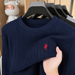 Autumn Winter Men Long-Sleeved Knitwear Round Neck Horse embroidery No Pilling No Fading Versatile Leisure Sweater Fashion tops
