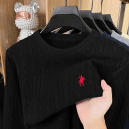 Autumn Winter Men Long-Sleeved Knitwear Round Neck Horse embroidery No Pilling No Fading Versatile Leisure Sweater Fashion tops