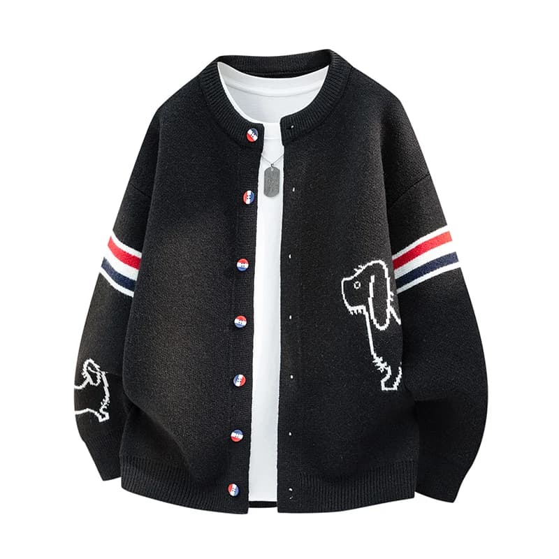 High Quality Men New Long-Sleeved Sweater Jacket Round Neck Single-Breasted Animal Pattern Knitwear Fashion Trend Men's Clothing