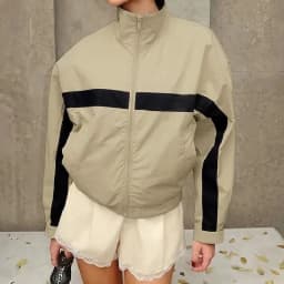 Fashion Women Khaki Jacket Color Matching Stand Collar Zipper Long Sleeve Coat Spring Fall Street Party Sporty Club Outerwear