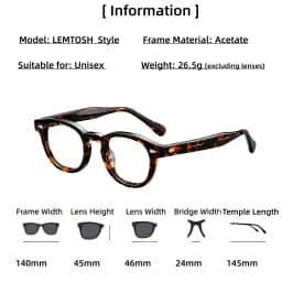 MOSCOT Style LEMTOSH Glasses Luxury Classic Tortoise Black Round Vintage Acetate Frame Unisex Celebrity Inspired Eyewear