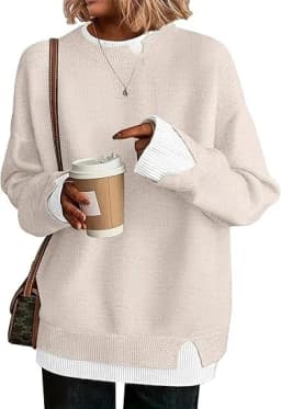 Oversized Women Fake 2‑in‑1 Knit Sweater Contrast Color Patchwork Long Sleeve Crew Neck Pullover Casual Loose Jumper Daily Wear