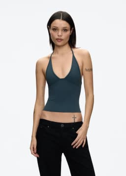 Tank Deep V Halter Neck Camisole, Slim Fit Short Crop Top, Tight-Fitting Waist-Cinching Backless Tank Top, Versatile Outerwear Solid Color Base Shirt
