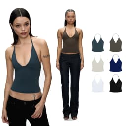 Tank Deep V Halter Neck Camisole, Slim Fit Short Crop Top, Tight-Fitting Waist-Cinching Backless Tank Top, Versatile Outerwear Solid Color Base Shirt