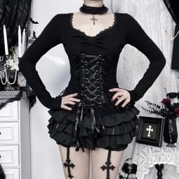 AltGoth Fairycore Grunge Gothic Corset T-shirt Women Aesthetic Vintage Dark Sweet Lace Patchwork High Waist Bandage Tee Tops