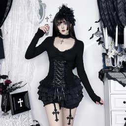 AltGoth Fairycore Grunge Gothic Corset T-shirt Women Aesthetic Vintage Dark Sweet Lace Patchwork High Waist Bandage Tee Tops