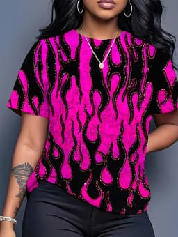 Women's T-Shirt Neon Star Lightning Graphic T-Shirt Y2k Short Sleeve Crew Neck Loose Streetwear Ink Print Casual Woman Clothing