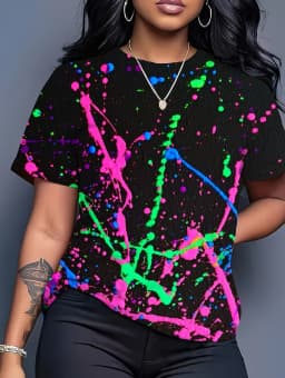 Women's T-Shirt Neon Star Lightning Graphic T-Shirt Y2k Short Sleeve Crew Neck Loose Streetwear Ink Print Casual Woman Clothing