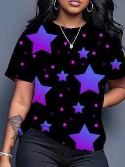 Women's T-Shirt Neon Star Lightning Graphic T-Shirt Y2k Short Sleeve Crew Neck Loose Streetwear Ink Print Casual Woman Clothing
