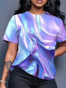 Women's T-Shirt Neon Star Lightning Graphic T-Shirt Y2k Short Sleeve Crew Neck Loose Streetwear Ink Print Casual Woman Clothing
