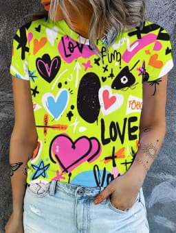 Women's T-Shirt Neon Star Lightning Graphic T-Shirt Y2k Short Sleeve Crew Neck Loose Streetwear Ink Print Casual Woman Clothing