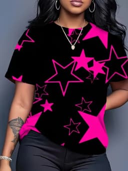 Women's T-Shirt Neon Star Lightning Graphic T-Shirt Y2k Short Sleeve Crew Neck Loose Streetwear Ink Print Casual Woman Clothing