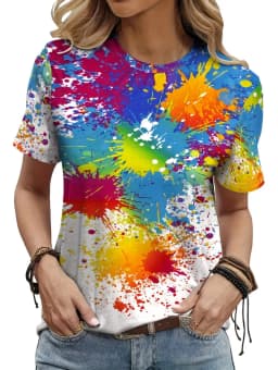 Women's T-Shirt Neon Star Lightning Graphic T-Shirt Y2k Short Sleeve Crew Neck Loose Streetwear Ink Print Casual Woman Clothing
