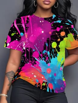 Women's T-Shirt Neon Star Lightning Graphic T-Shirt Y2k Short Sleeve Crew Neck Loose Streetwear Ink Print Casual Woman Clothing