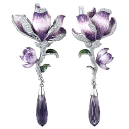 SANTUZZA Real 925 Sterling Silver Drop Earrings For Women White Cubic Zirconia Purple Gradient Enamel Flower Chic Fine Jewelry
