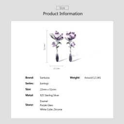 SANTUZZA Real 925 Sterling Silver Drop Earrings For Women White Cubic Zirconia Purple Gradient Enamel Flower Chic Fine Jewelry