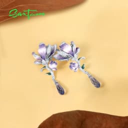 SANTUZZA Real 925 Sterling Silver Drop Earrings For Women White Cubic Zirconia Purple Gradient Enamel Flower Chic Fine Jewelry