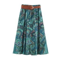 BSAY Boho Paisley Print Midi Skirt Women Elastic High Waist A‑Line Long Skirt With Belt Vintage Bohemian Holiday Casual Skirts