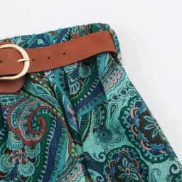 BSAY Boho Paisley Print Midi Skirt Women Elastic High Waist A‑Line Long Skirt With Belt Vintage Bohemian Holiday Casual Skirts
