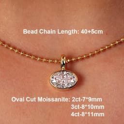 BXINY 2/3/4CT East West Oval Cut Moissanite Bead Chain Necklace S925 Silver Bezel Set Solitaire Diamond Pendant Gift Jewelry GRA