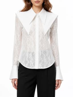 TWOTWINSTYLE Mesh Spliced Lace Slimming Sexy Blouse for Women Lapel Collar Long Sleeve Patchwork Sheer Casual Blouses Female New