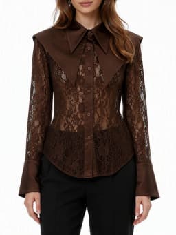 TWOTWINSTYLE Mesh Spliced Lace Slimming Sexy Blouse for Women Lapel Collar Long Sleeve Patchwork Sheer Casual Blouses Female New