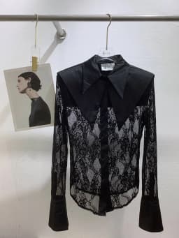 TWOTWINSTYLE Mesh Spliced Lace Slimming Sexy Blouse for Women Lapel Collar Long Sleeve Patchwork Sheer Casual Blouses Female New