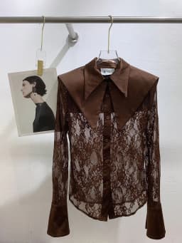 TWOTWINSTYLE Mesh Spliced Lace Slimming Sexy Blouse for Women Lapel Collar Long Sleeve Patchwork Sheer Casual Blouses Female New