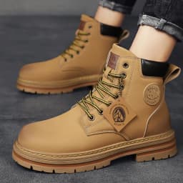 Retro Thick-Soled High-Top Boots for Men, High-Top Outdoor Work Boots, Non-Slip and Wear-Resistant Yellow Boots
