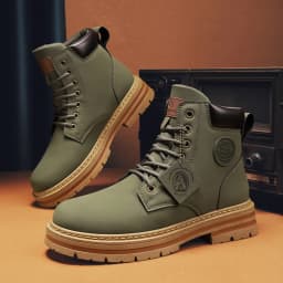 Retro Thick-Soled High-Top Boots for Men, High-Top Outdoor Work Boots, Non-Slip and Wear-Resistant Yellow Boots