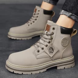 Retro Thick-Soled High-Top Boots for Men, High-Top Outdoor Work Boots, Non-Slip and Wear-Resistant Yellow Boots