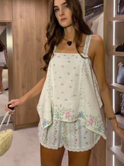 TFMLN New Women's Sexy Print Shorts Set Summer Beach Loose Fit Print Backless Sling Irregular Top Mini Shorts Two-Piece Set