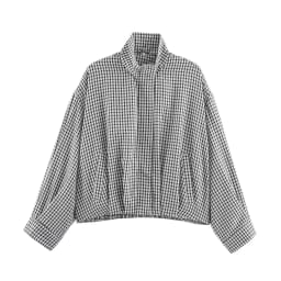 BSAY Autumn Women Plaid Er Jacket Stand Collar Zip Up Cropped Jacket Long Sleeve Elastic Hem Loose Casual Check Outerwear
