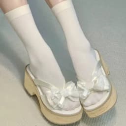 Sweet Bow Wood Grain Thick Bottom Platform Slippers Women Summer Japanese Cos Comfortable High Heeled Sandals